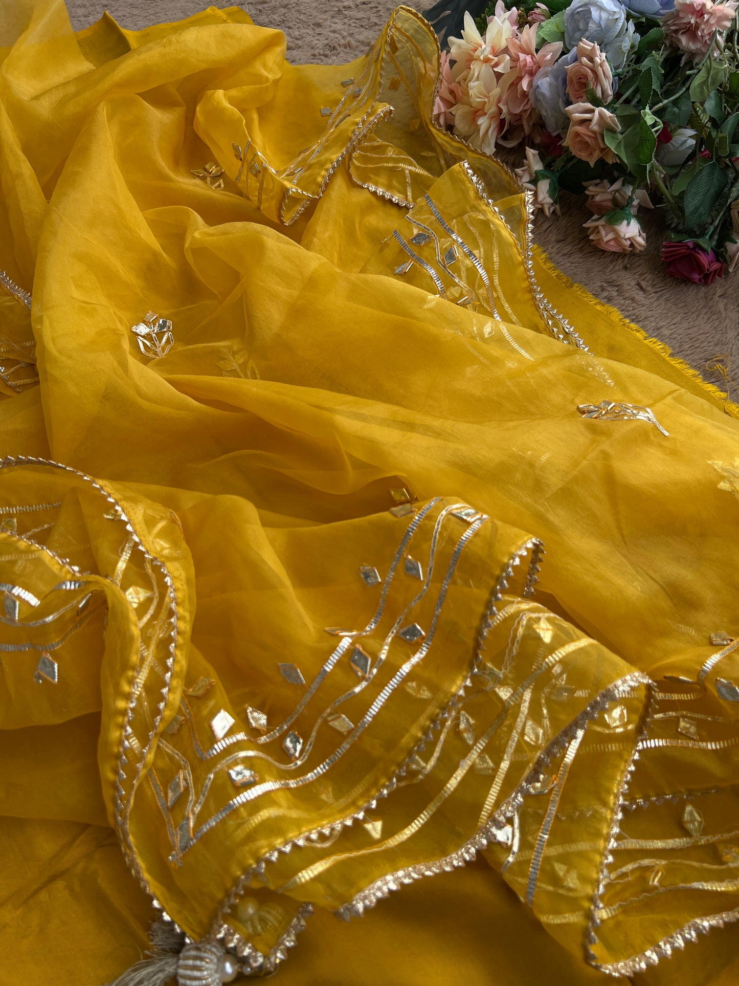 Yellow Chanderi suit with Pitta Work & Gotapatti Organza Dupatta