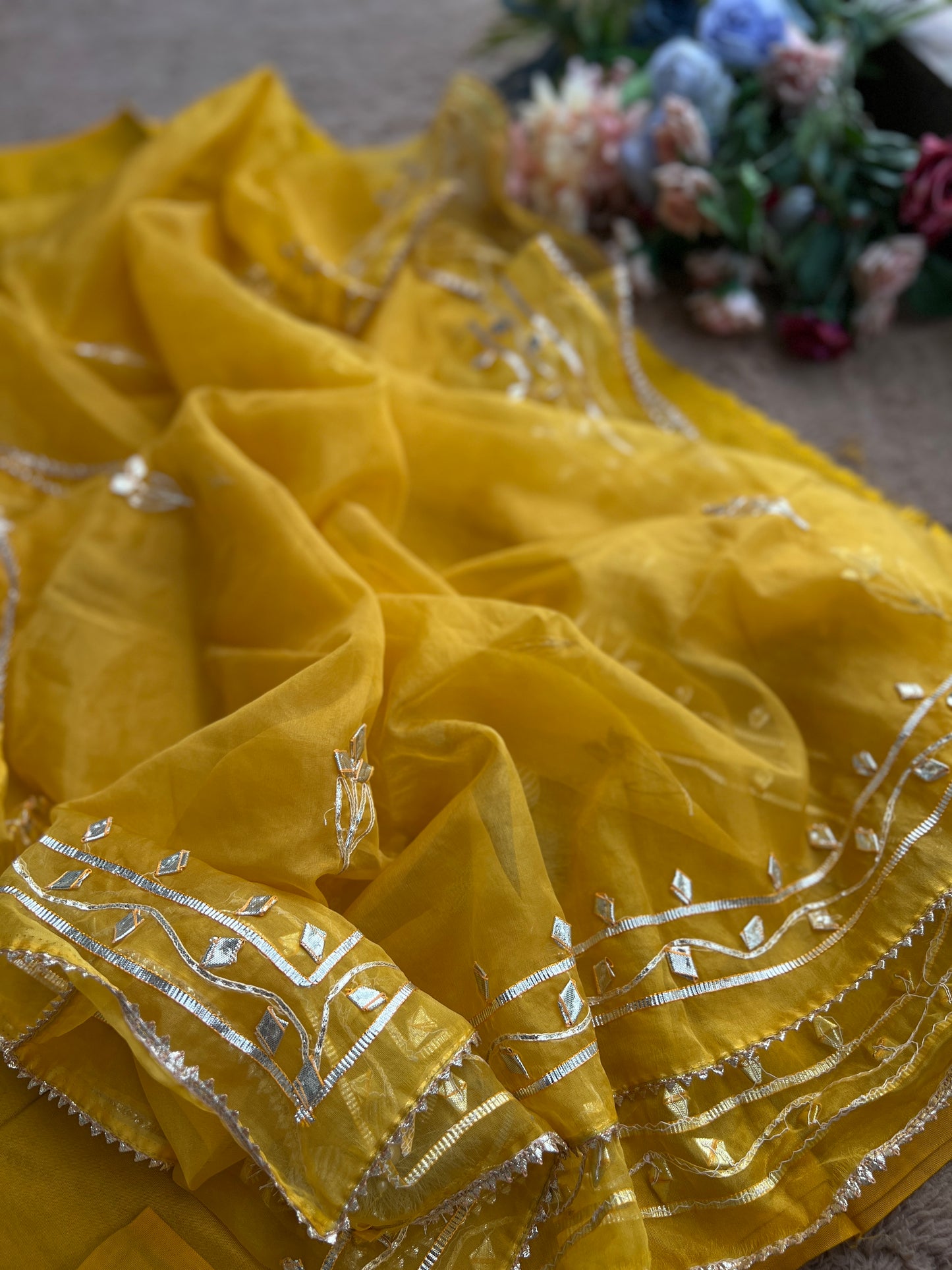 Yellow Chanderi suit with Pitta Work & Gotapatti Organza Dupatta
