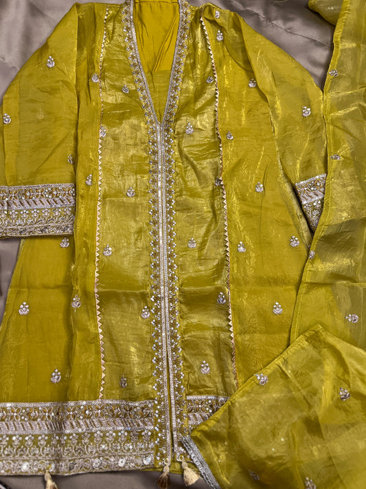 Golden Honey Glow Shimmer Silk Sharara Set – Kids Festive Edition ✨