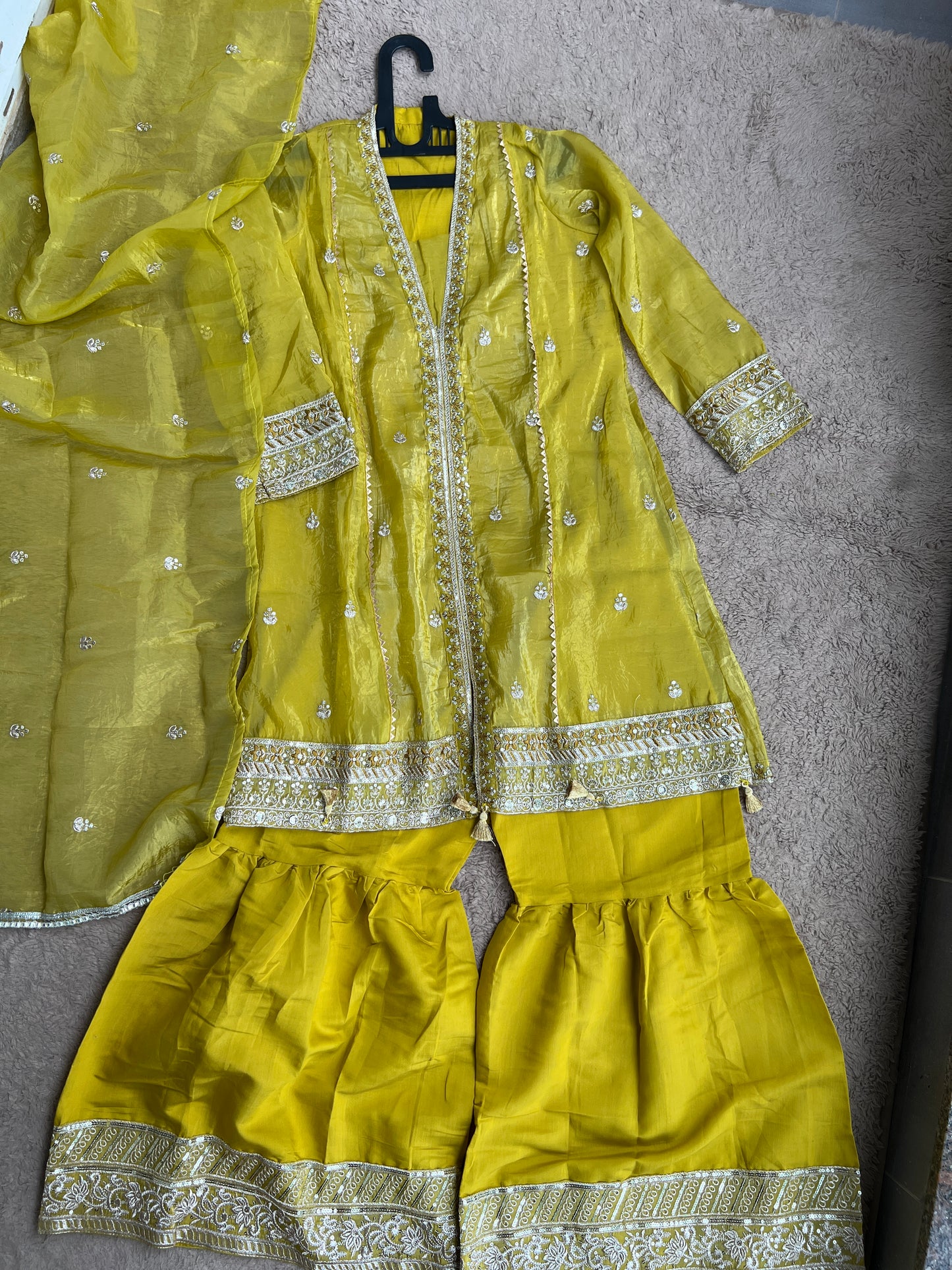 Golden Honey Glow Shimmer Silk Sharara Set – Kids Festive Edition ✨