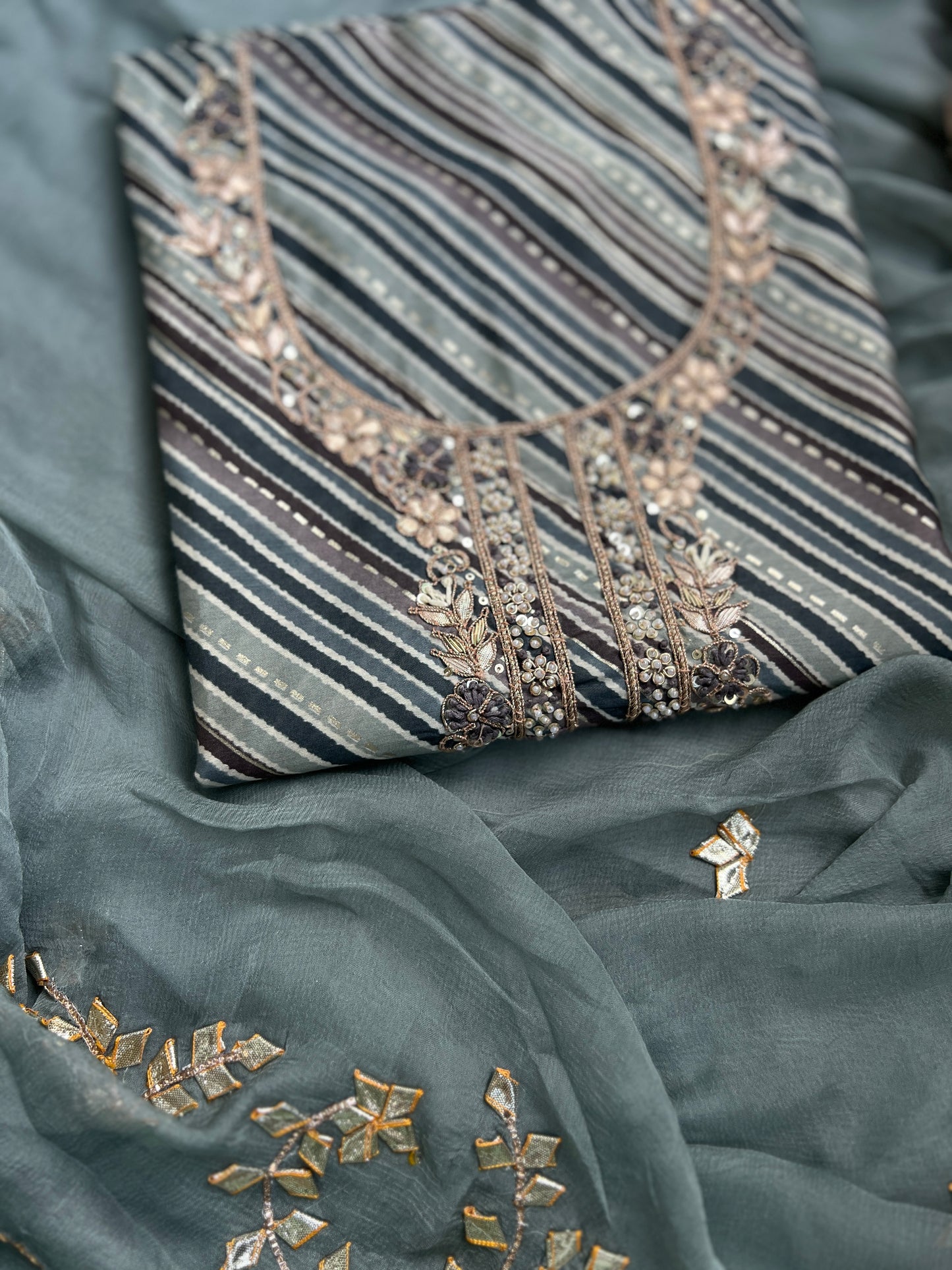 Grey Glitz Handwork Laheriya
