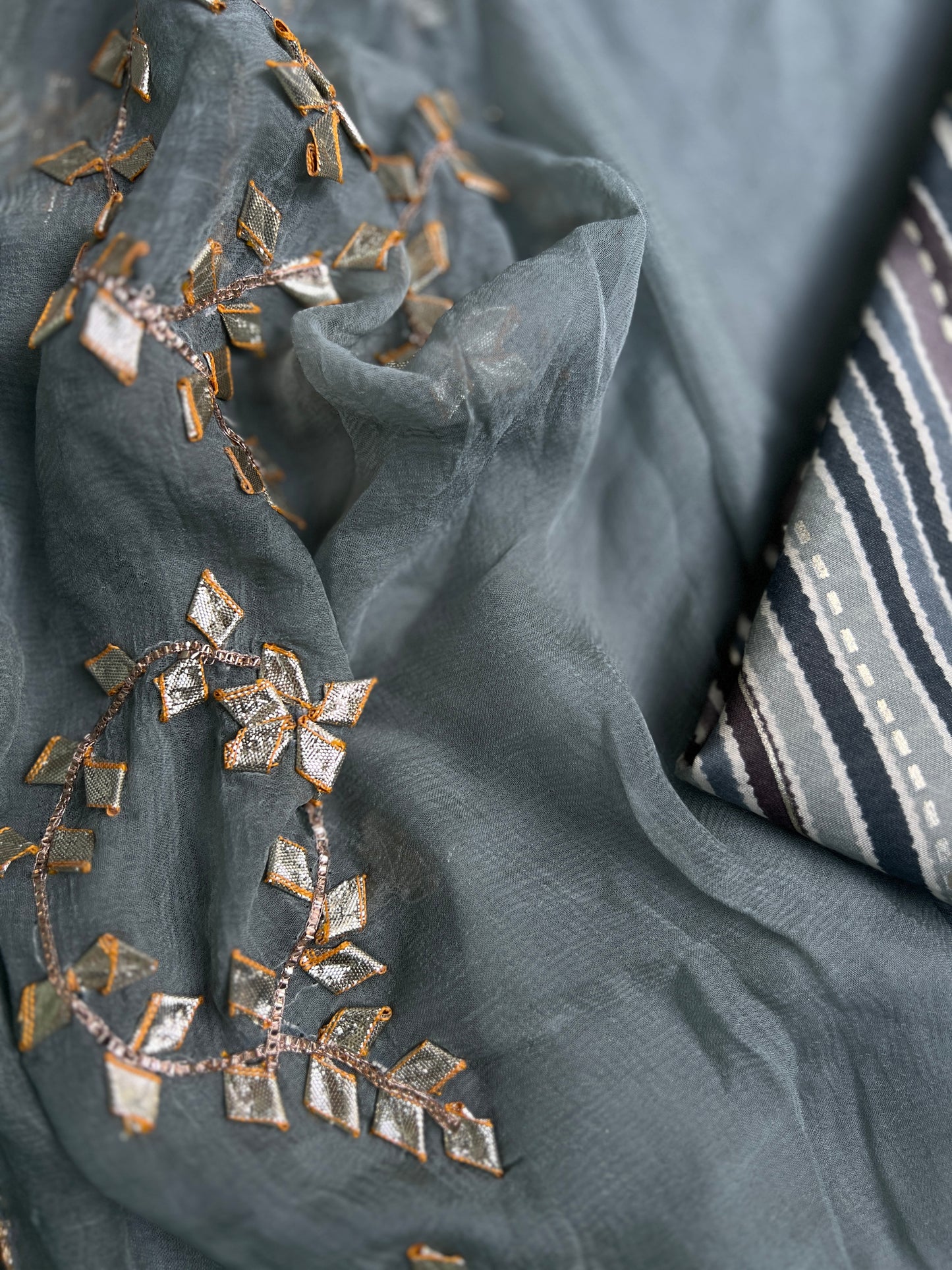 Grey Glitz Handwork Laheriya