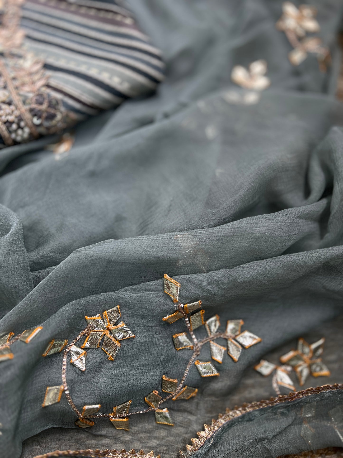 Grey Glitz Handwork Laheriya