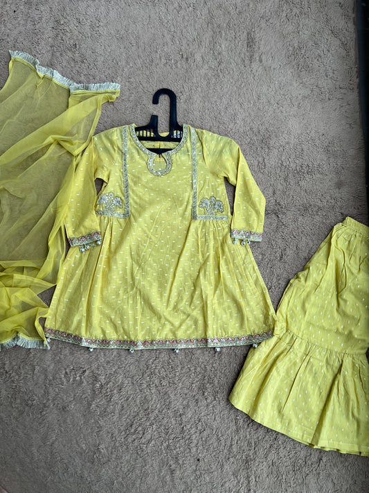 Sunshine Yellow Embroidered Kurta Sharara Set
