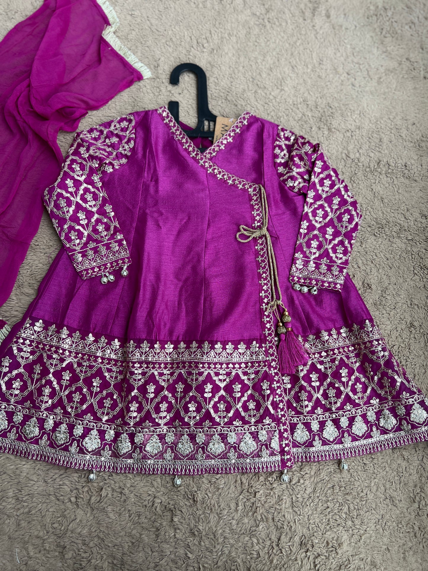 Regal Magenta Angrakha Frock Set