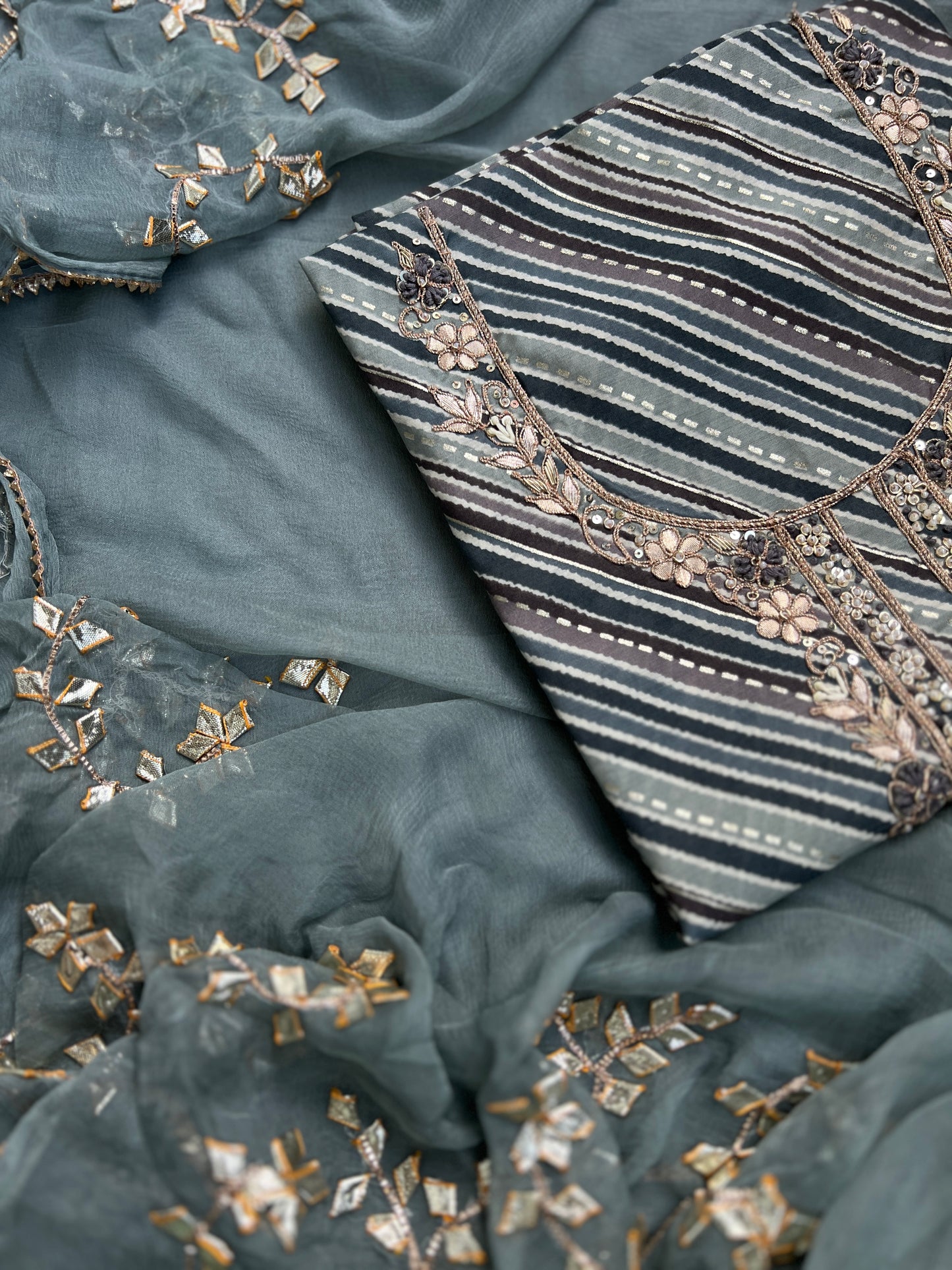 Grey Glitz Handwork Laheriya