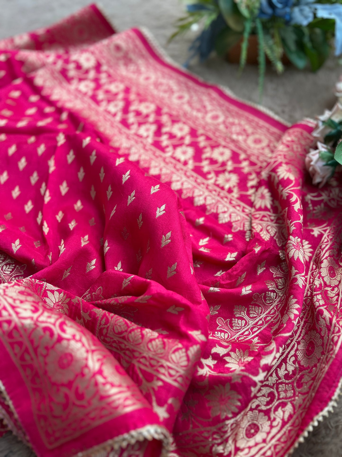 Teal Chanderi Silk Suit with Zari Weave, Hand Embroidery & Rani Banarasi Dupatta