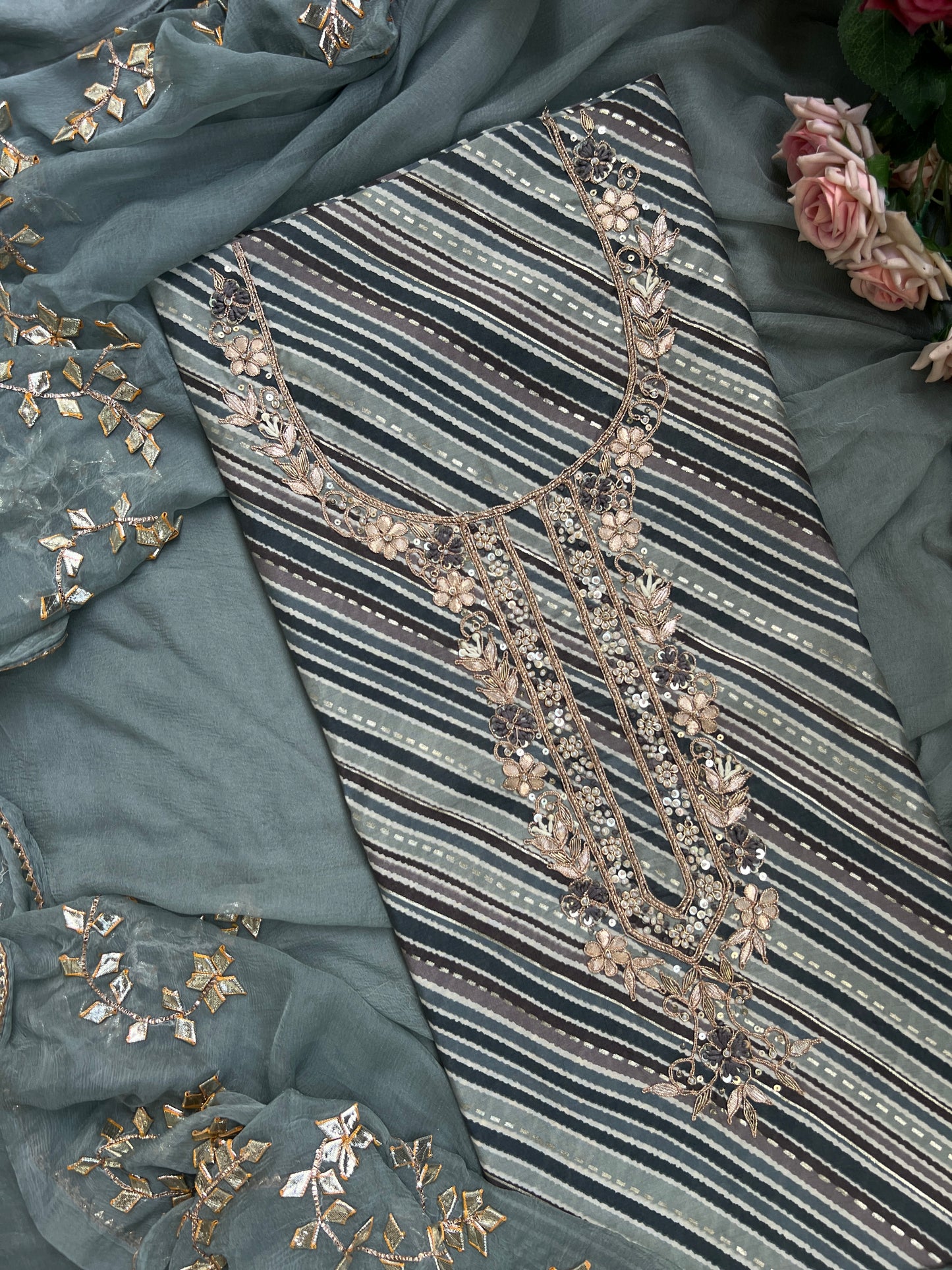 Grey Glitz Handwork Laheriya