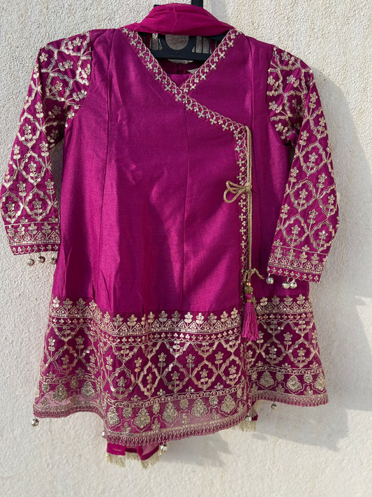 Regal Magenta Angrakha Frock Set