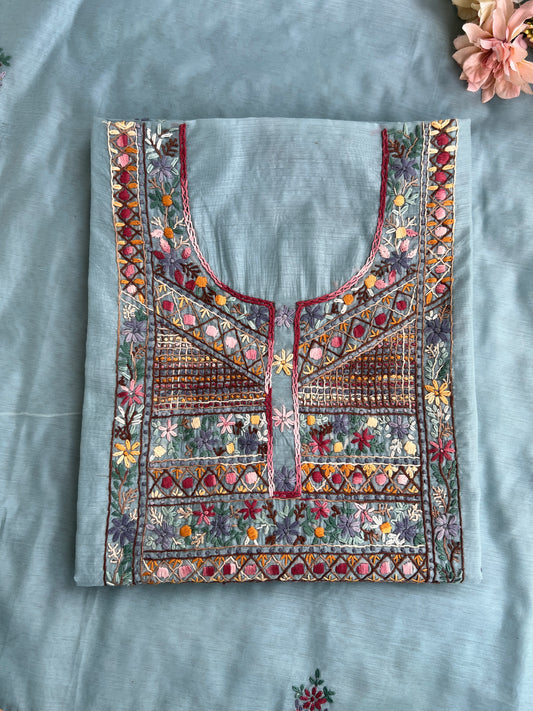Powder Blue Multicolour Hand Embroidered Suit Set
