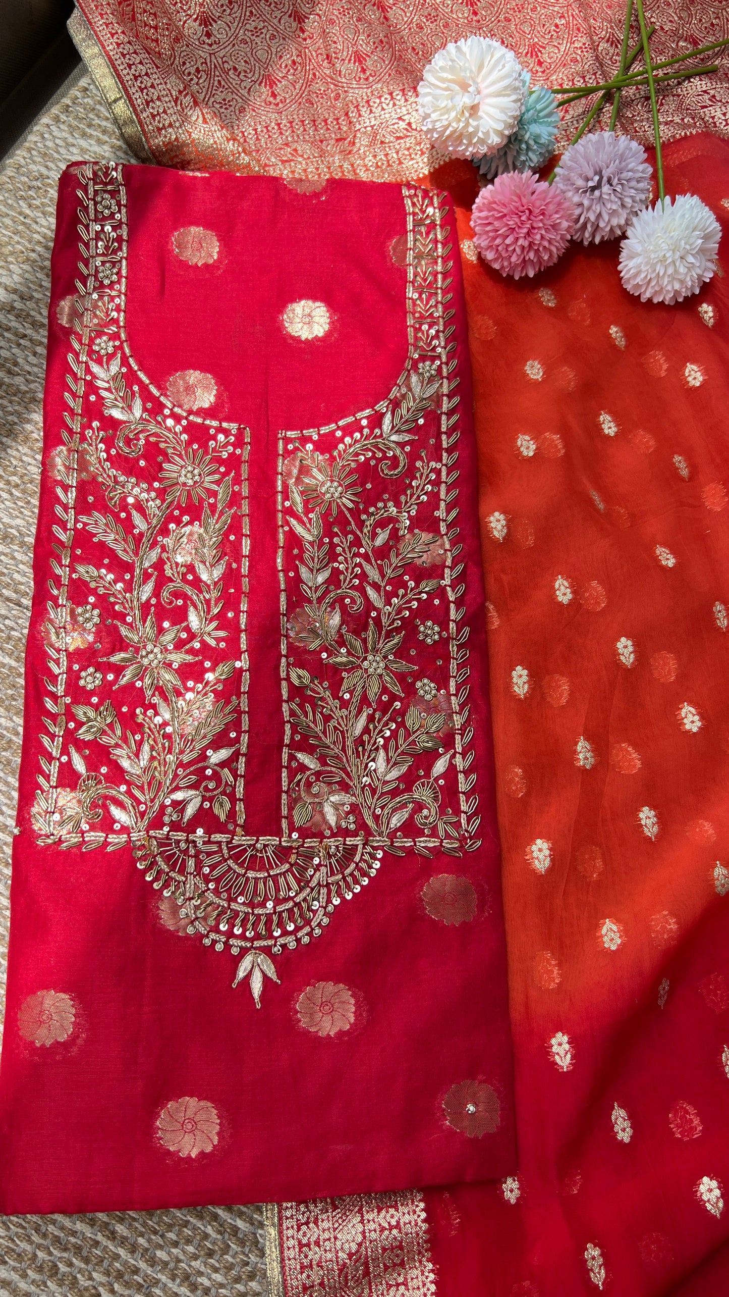 Fire Brick Red with dual Tone Dupatta