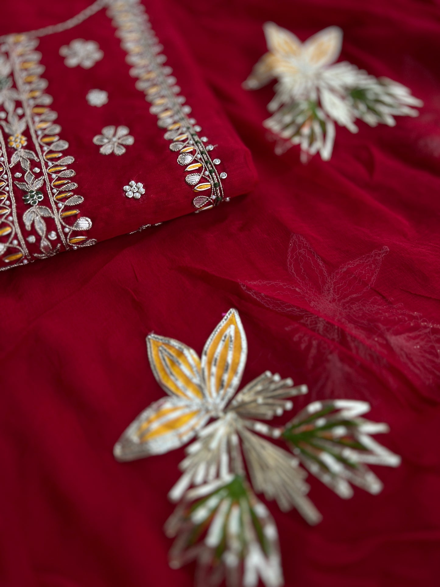 Red Chanderi Gotaphool with Potli
