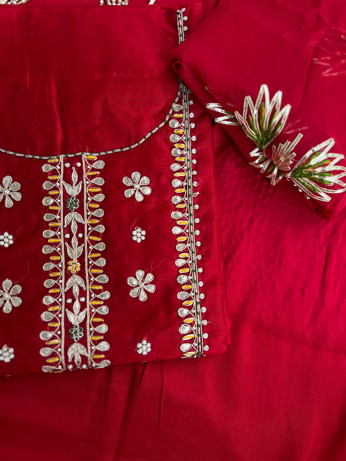 Red Chanderi Gotaphool with Potli