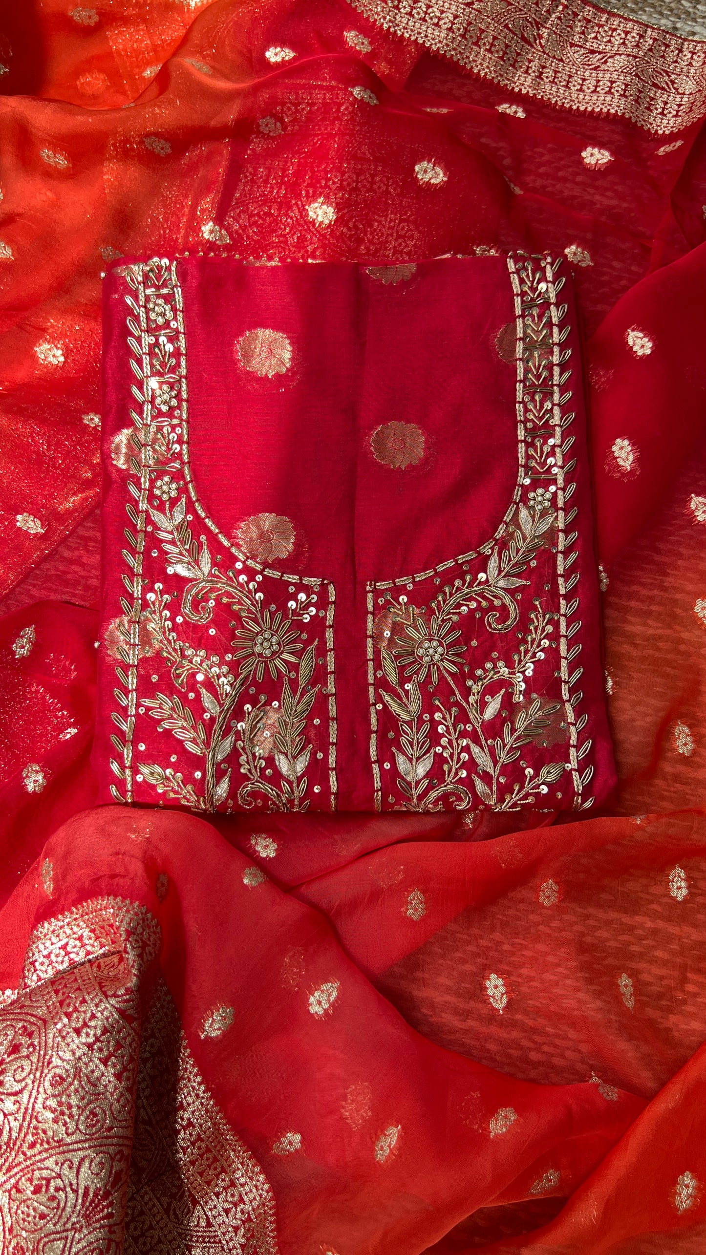 Fire Brick Red with dual Tone Dupatta