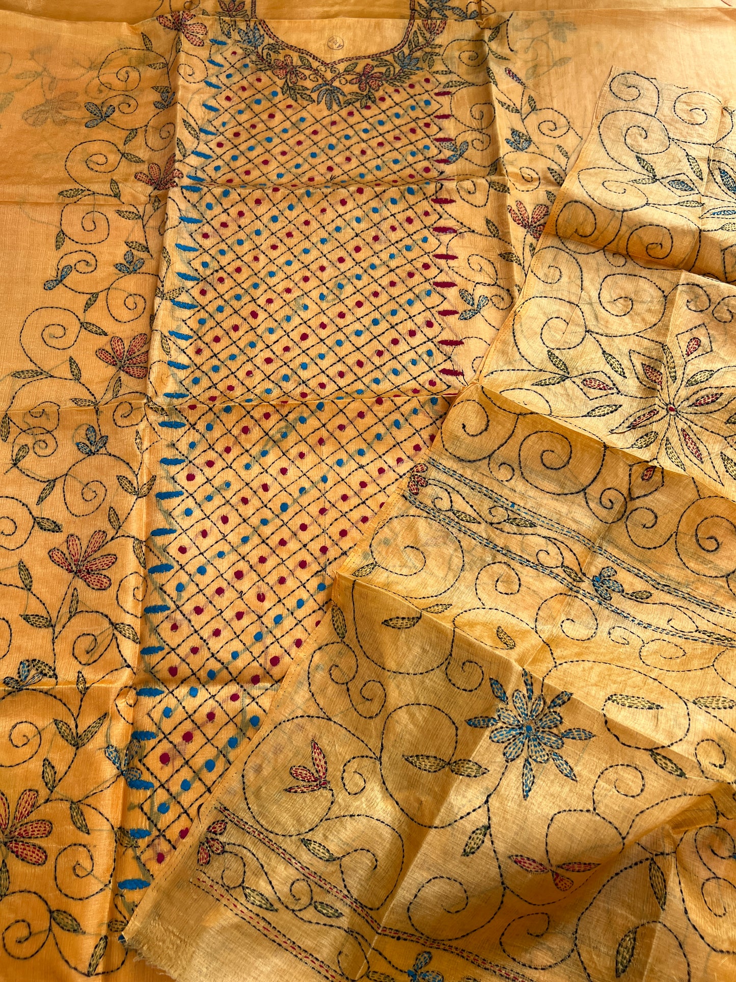 Sunlit Mustard Kathiyawadi Hand-Embroidered Suit Set