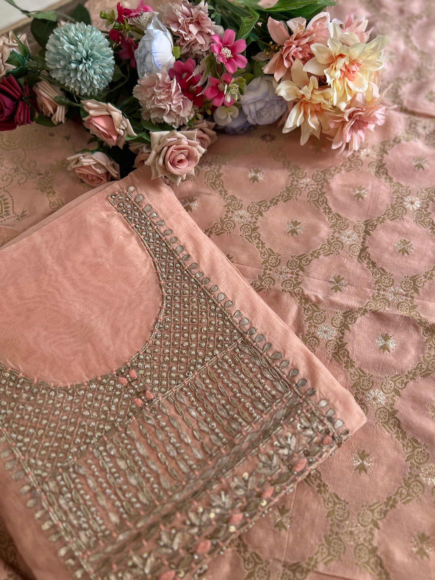 Blush Elegance with Intricate Handwork
