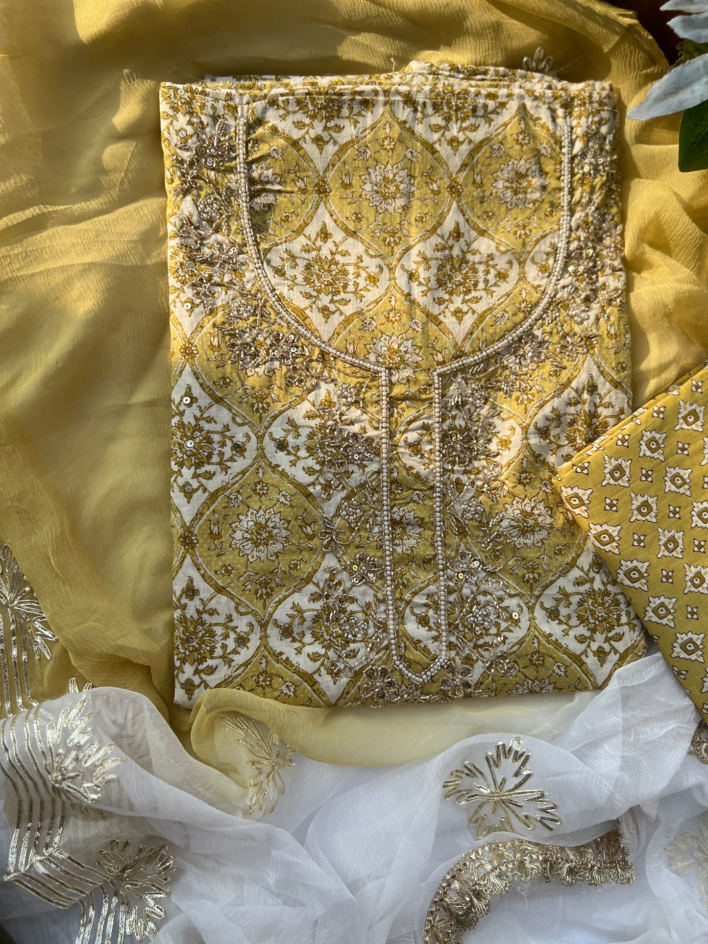 Golden yellow Handwork & Gotawork