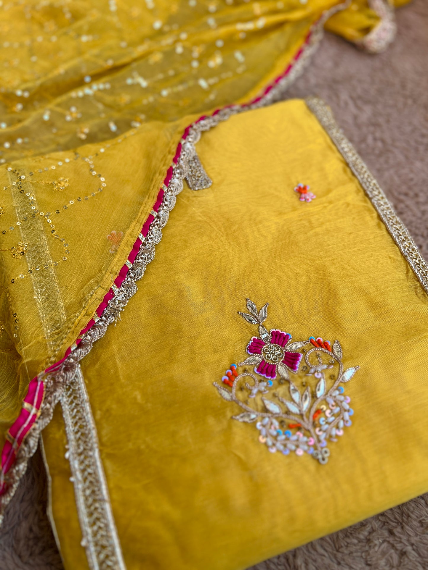 Sunshine Charm – Mustard Chanderi Silk Suit