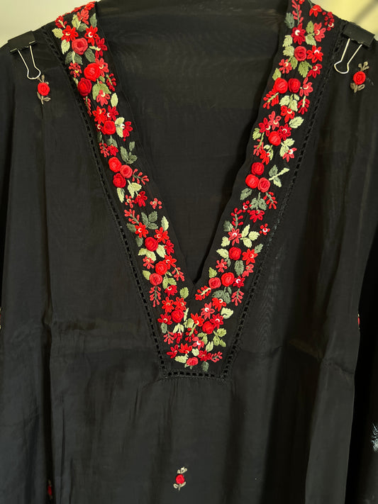 Black Hand-Embroidered Premium Maslin Suit Set