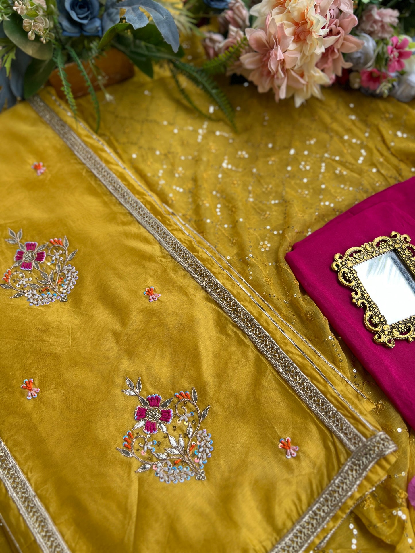 Sunshine Charm – Mustard Chanderi Silk Suit