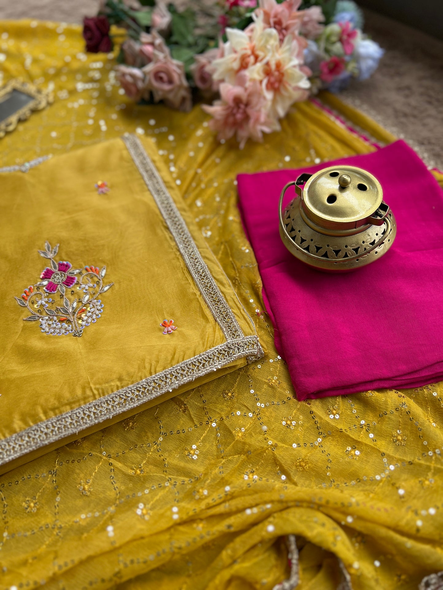 Sunshine Charm – Mustard Chanderi Silk Suit