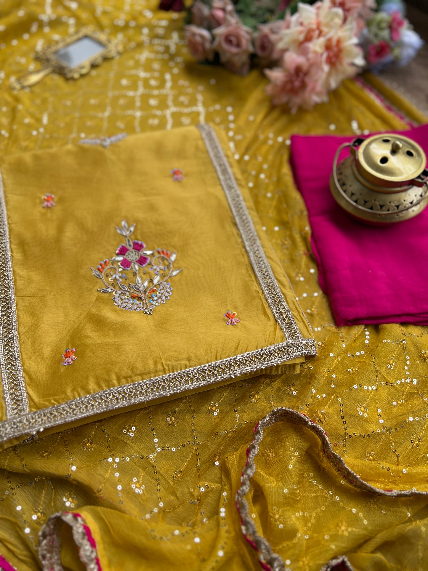 Sunshine Charm – Mustard Chanderi Silk Suit
