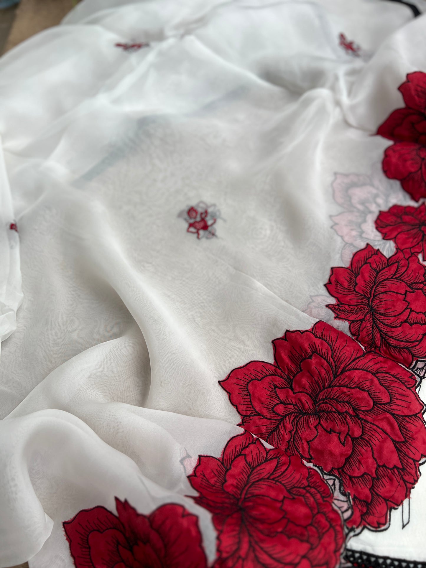 Delicate Organza with Bold Floral Patchwork