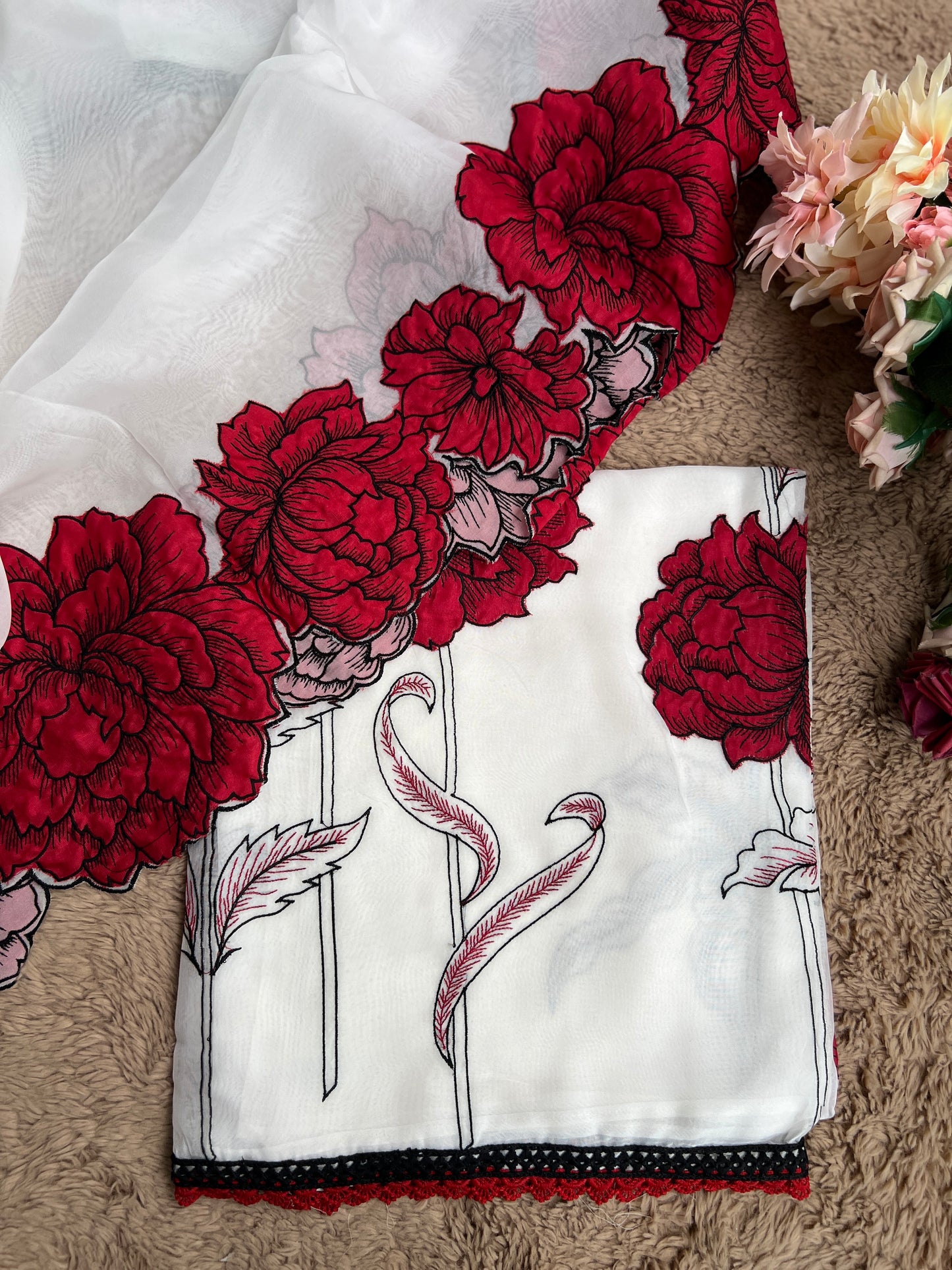 Delicate Organza with Bold Floral Patchwork
