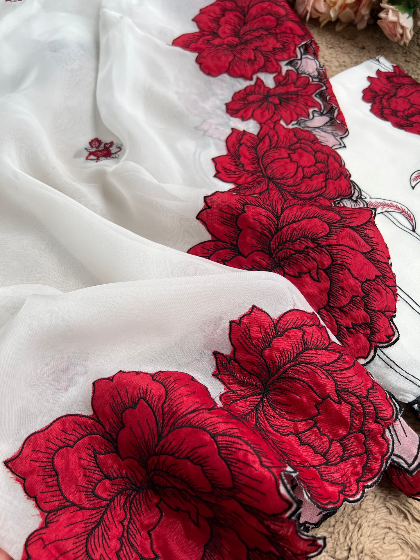 Delicate Organza with Bold Floral Patchwork