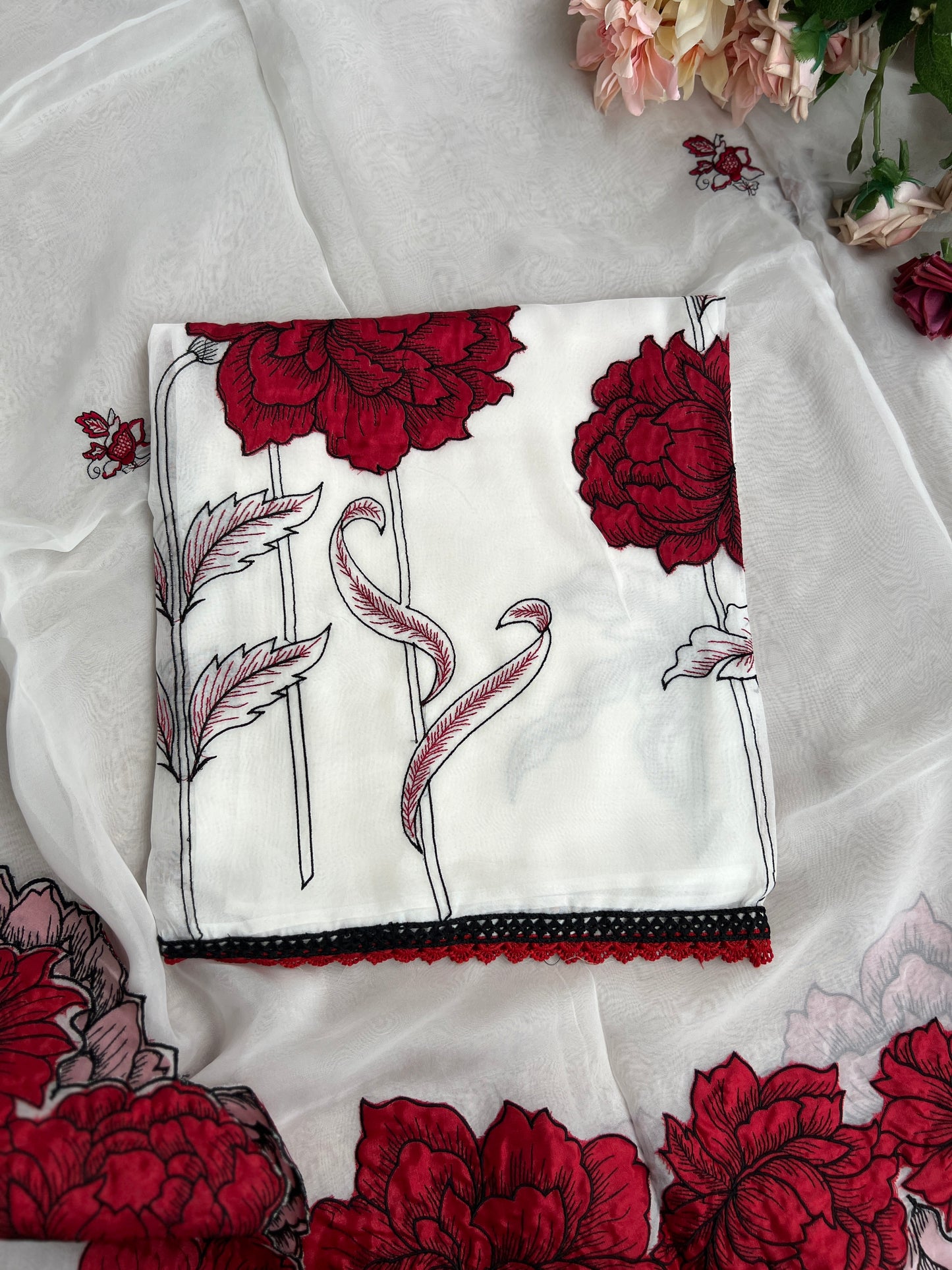 Delicate Organza with Bold Floral Patchwork