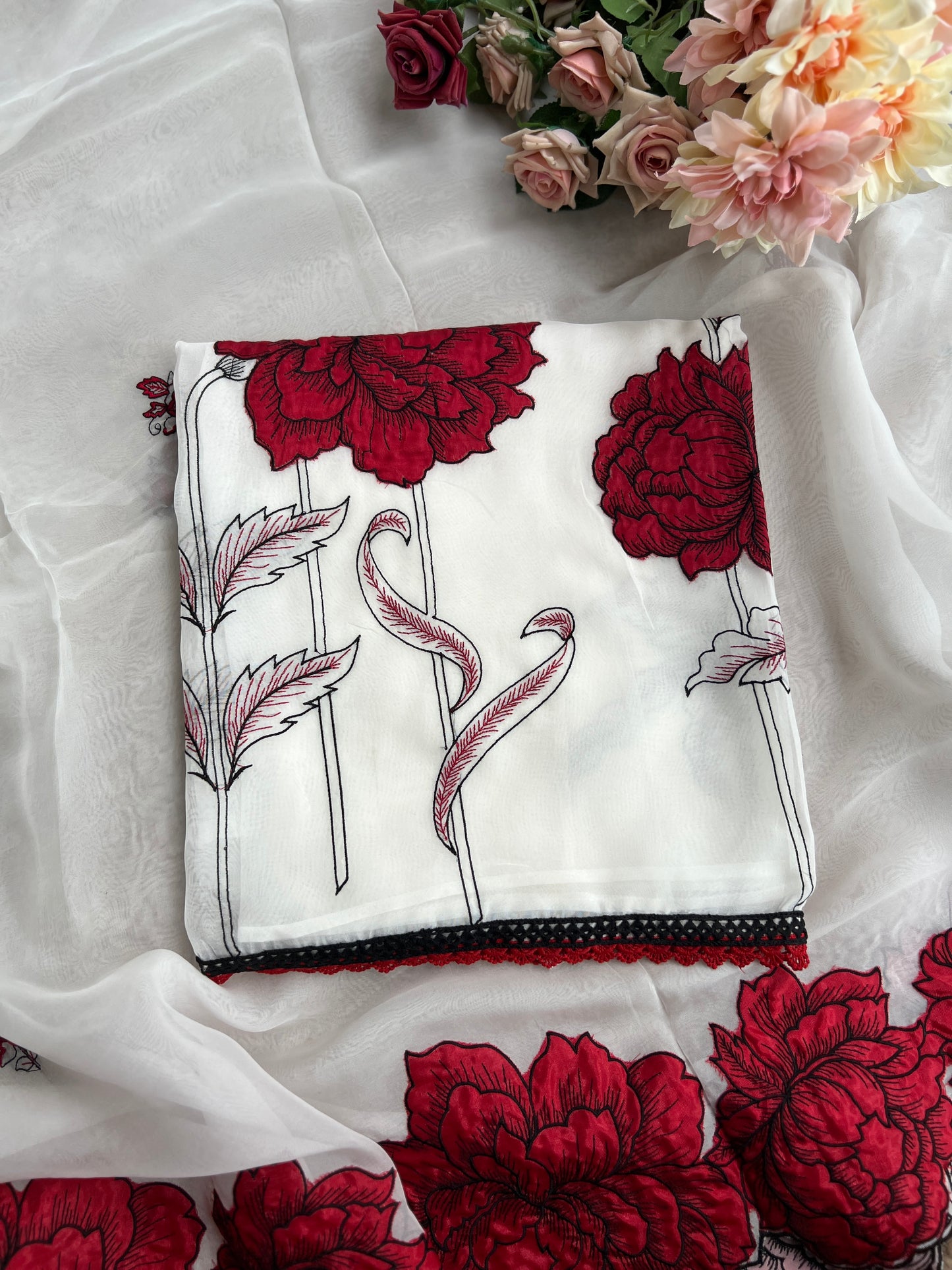 Delicate Organza with Bold Floral Patchwork