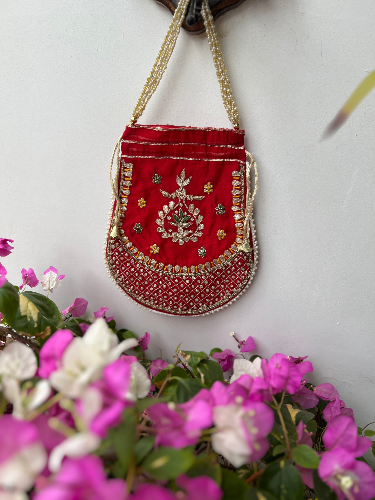 Radiant Red Chanderi Silk Suit with Gota Phool Dupatta & Handcrafted Detailing