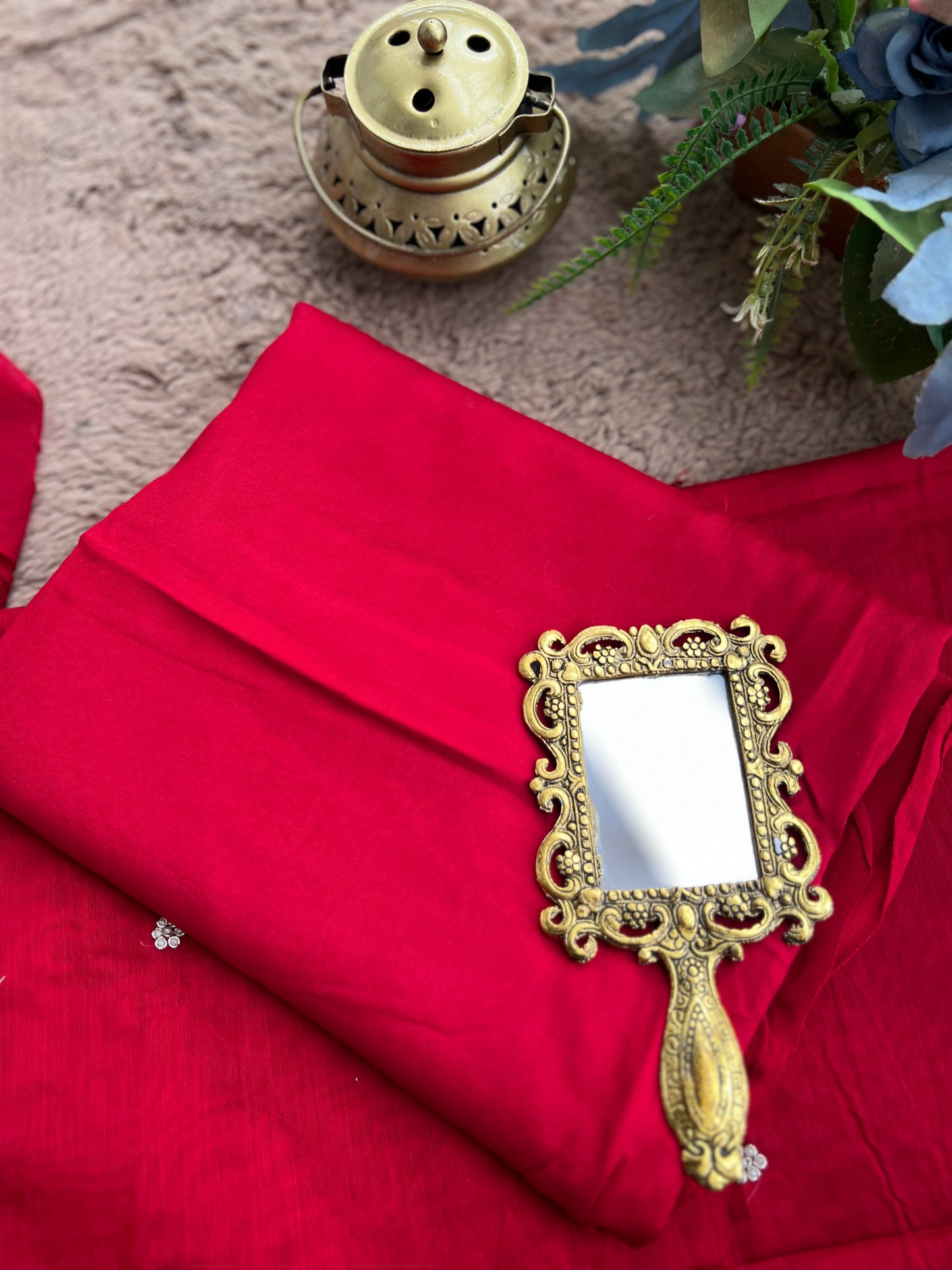 Radiant Red Chanderi Silk Suit with Gota Phool Dupatta & Handcrafted Detailing
