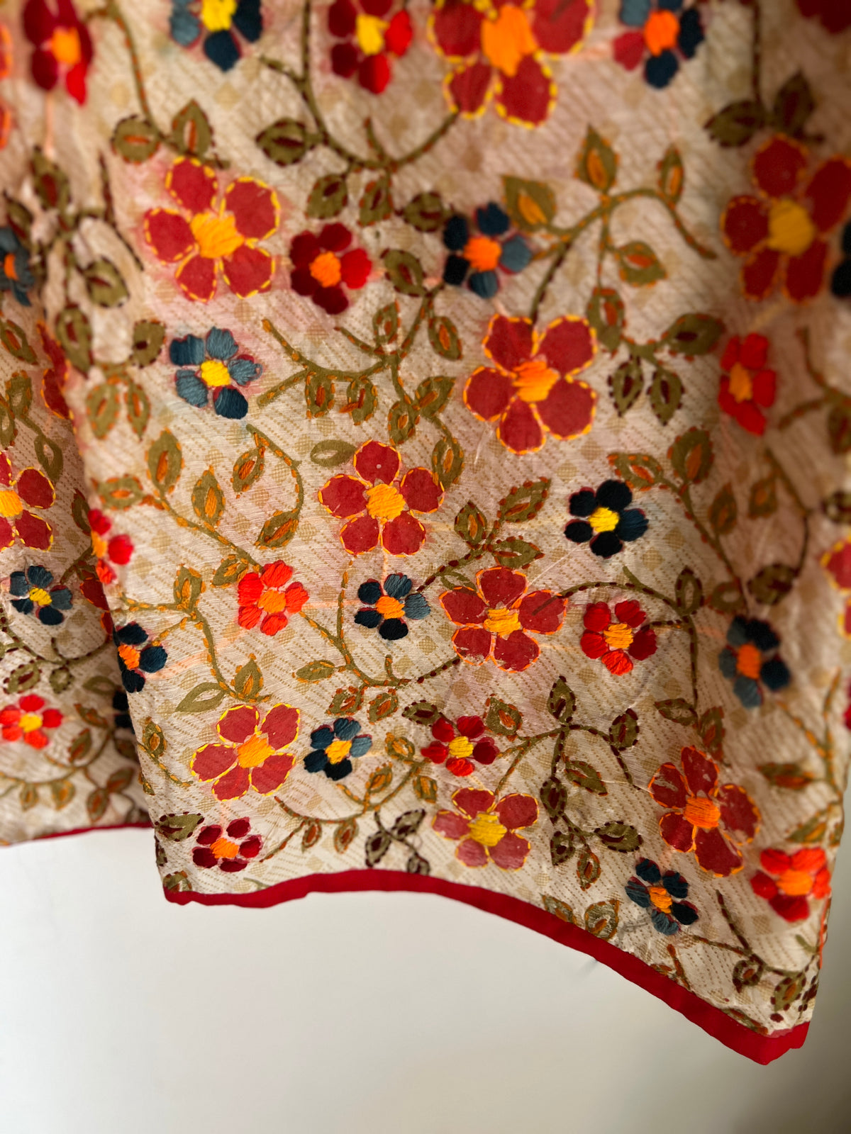 Red Floral Hand Embroidered Unstitched Suit Set