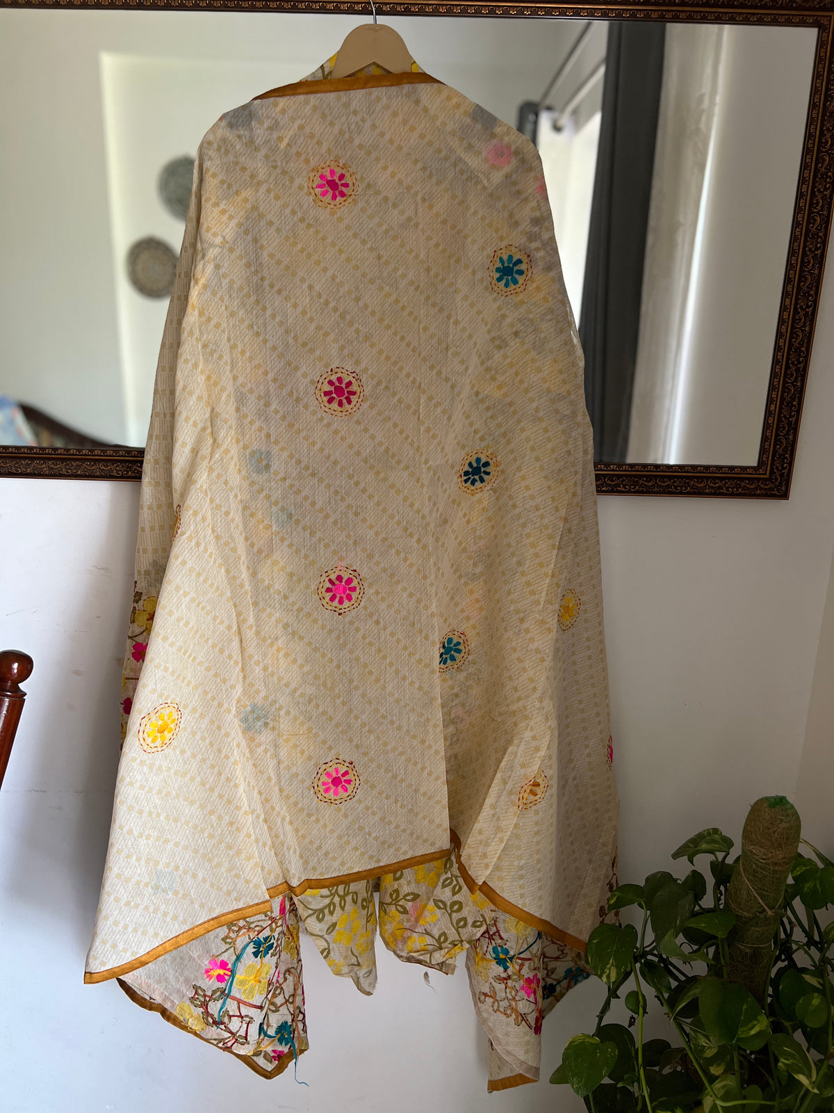 Yellow Floral Hand Embroidered Unstitched Suit Set