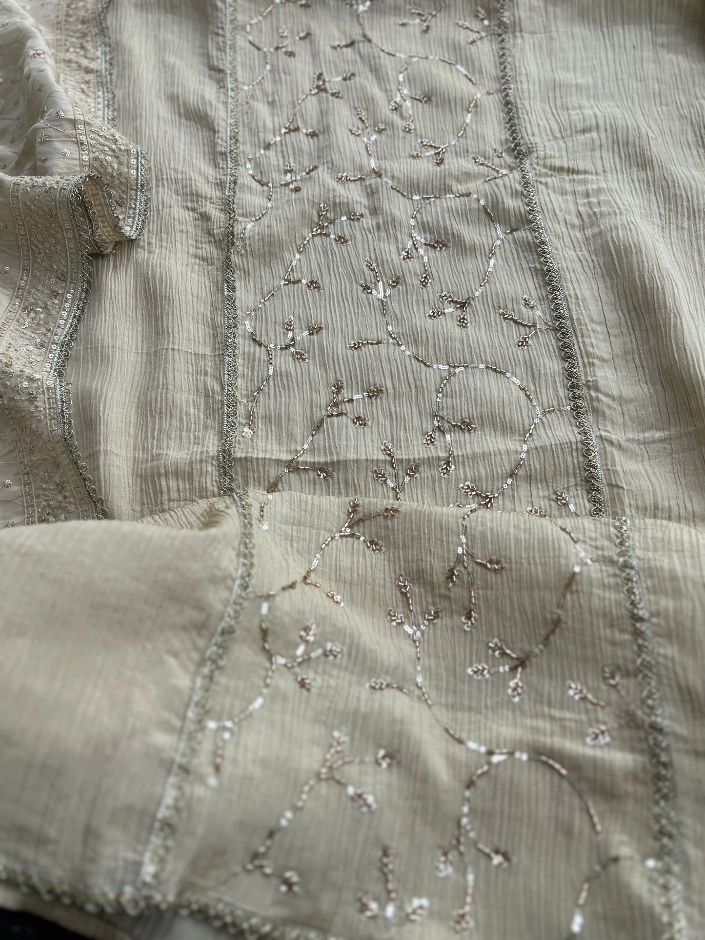 Premium Crushed Shimmer Silk Paired with Stunning Chikankari Detail