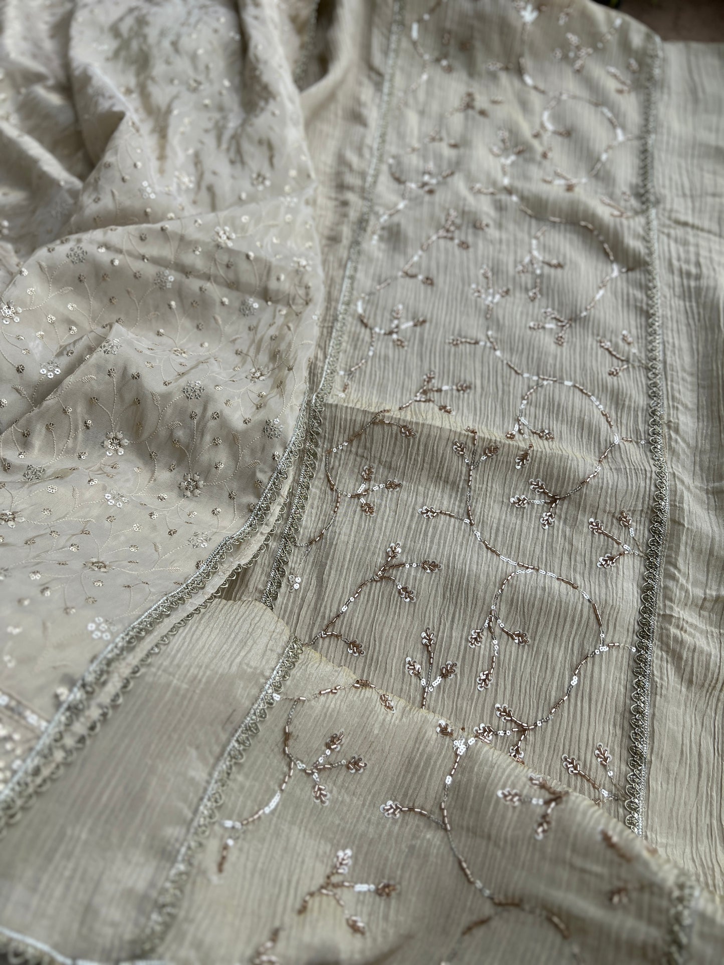 Premium Crushed Shimmer Silk Paired with Stunning Chikankari Detail