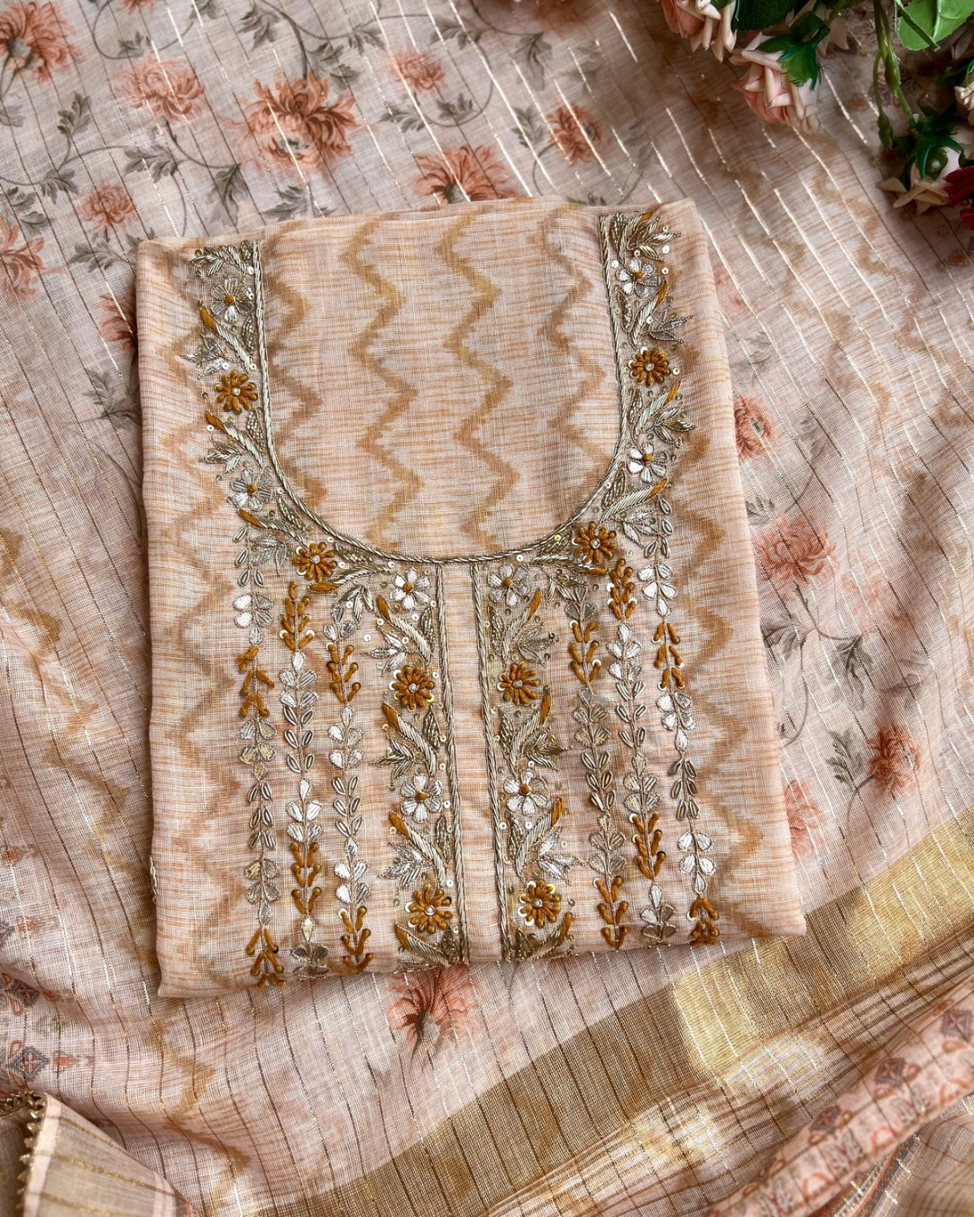 Pastel Glow in Linen with Exquisite Handwork