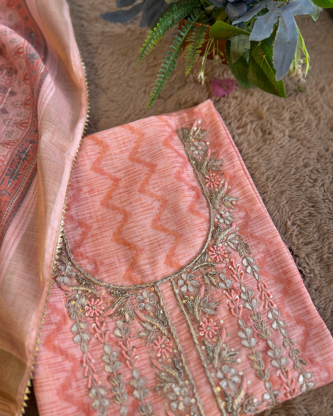 Pastel Glow in Linen with Exquisite Handwork