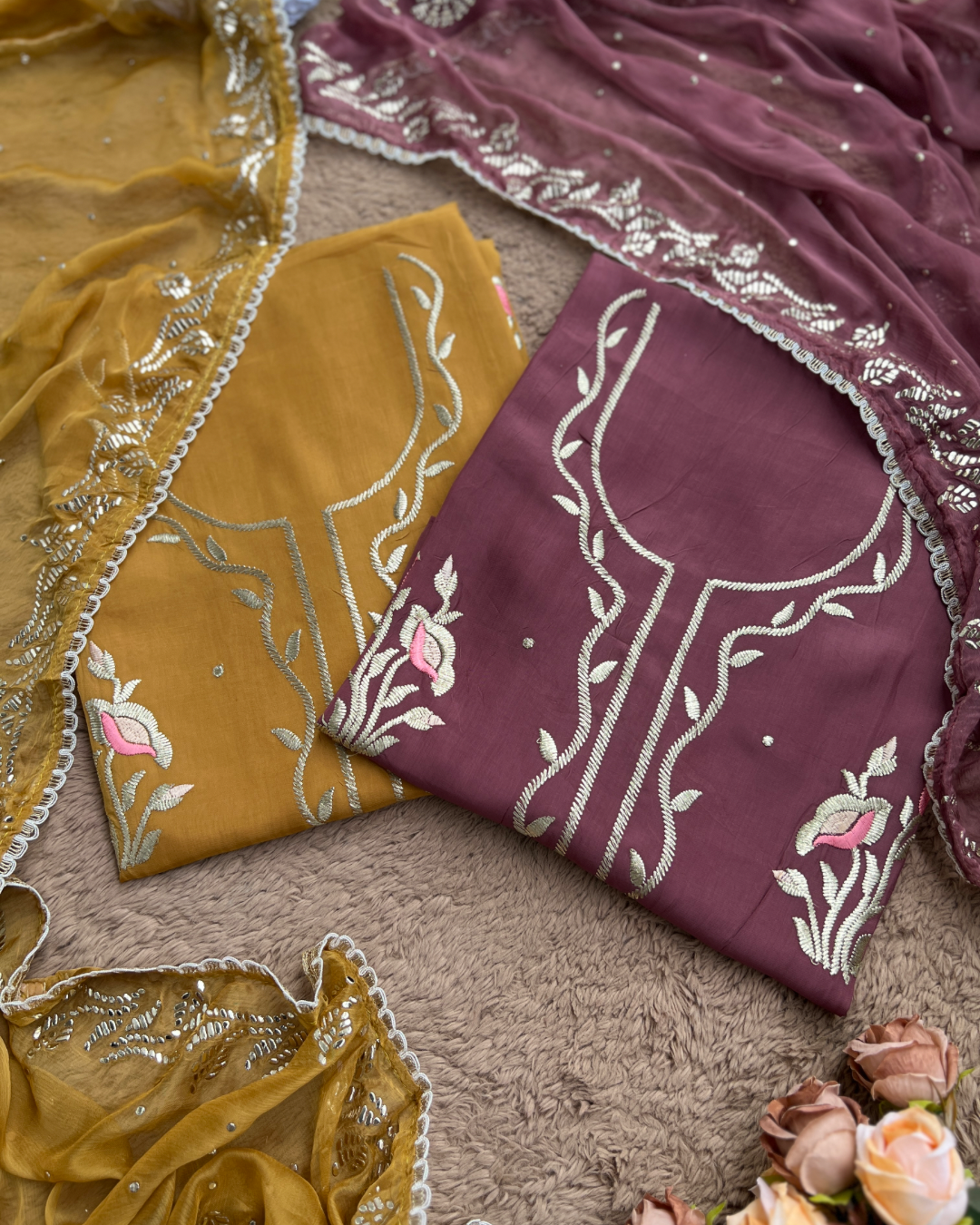 Elegant Crepe Suit with Pitta Embroidery and Mukesh Dupatta