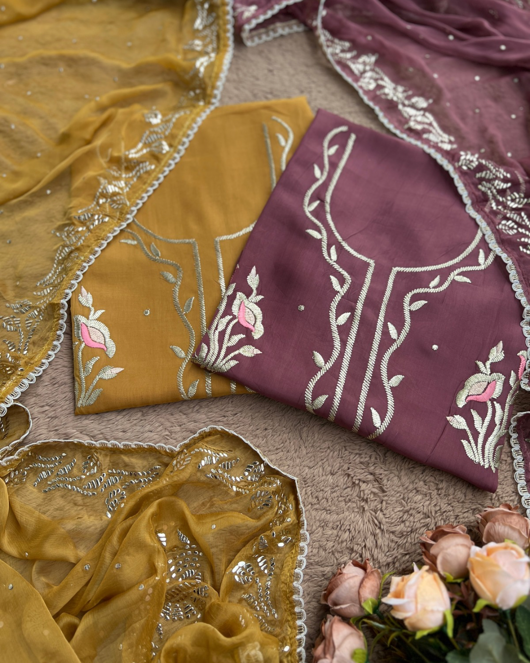 Elegant Crepe Suit with Pitta Embroidery and Mukesh Dupatta