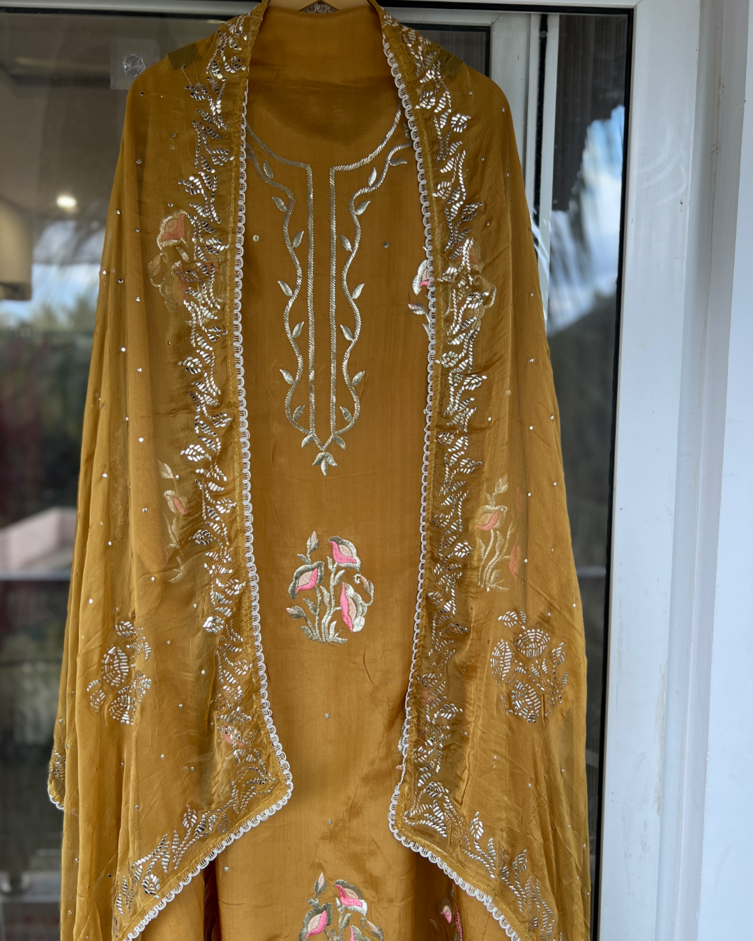 Elegant Crepe Suit with Pitta Embroidery and Mukesh Dupatta