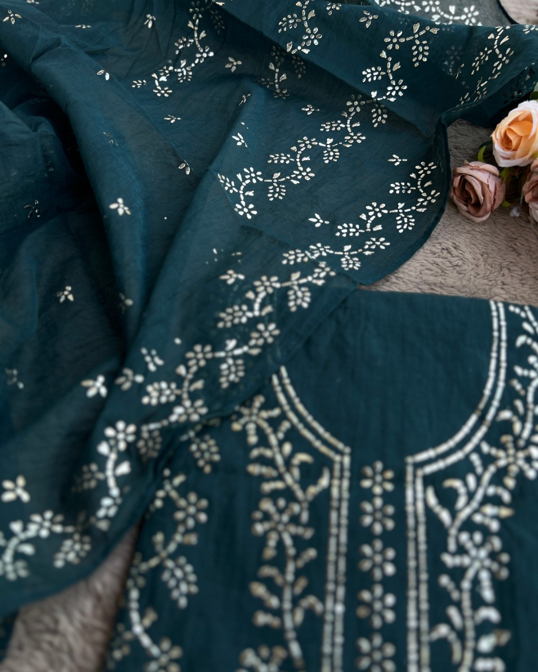 Elegant Mal Chanderi with Classic Mukesh Work