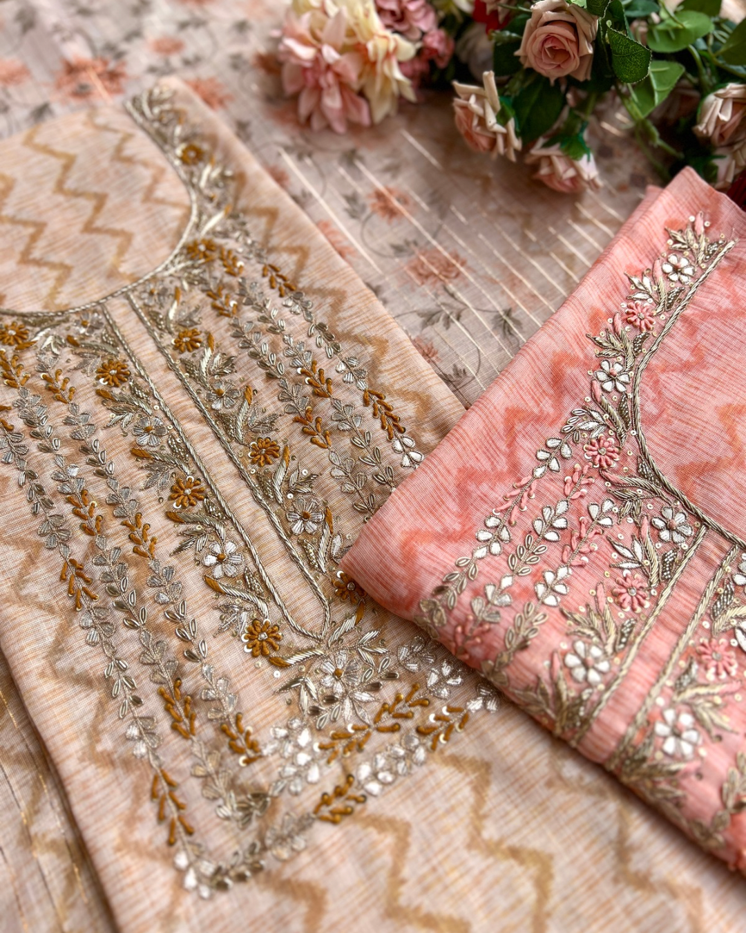 Pastel Glow in Linen with Exquisite Handwork