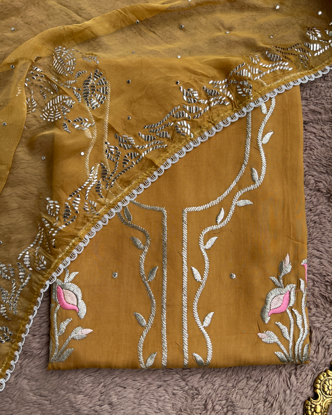 Elegant Crepe Suit with Pitta Embroidery and Mukesh Dupatta