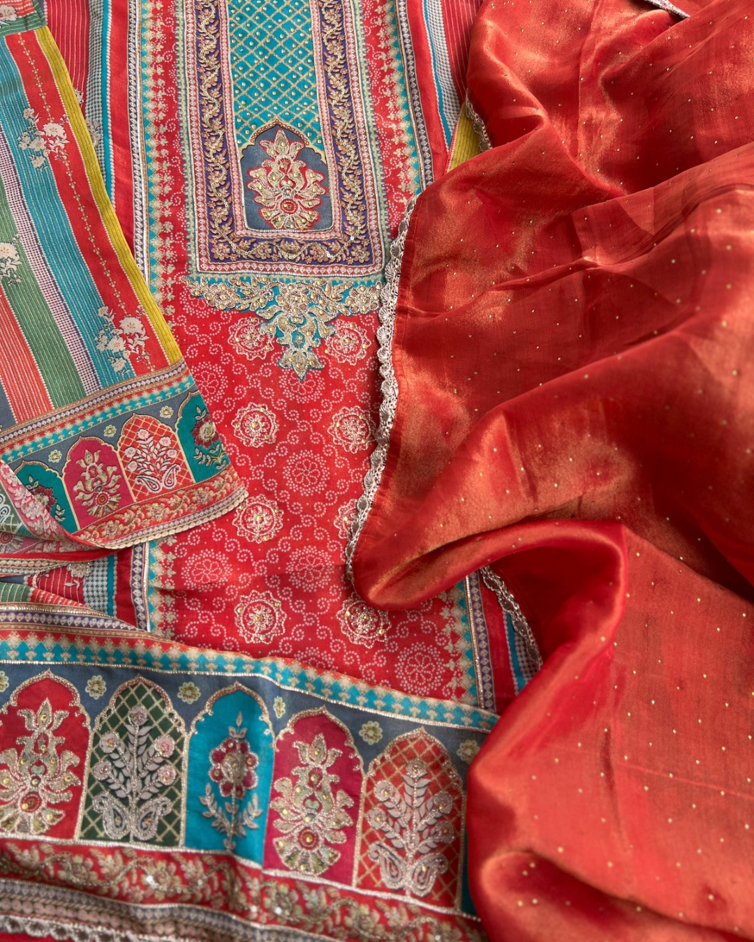 Timeless Rust Shimmer Silk Embroidered Suit for Festive Glam