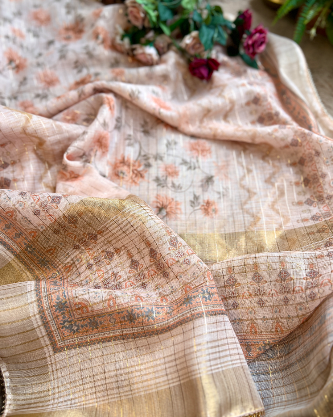 Pastel Glow in Linen with Exquisite Handwork
