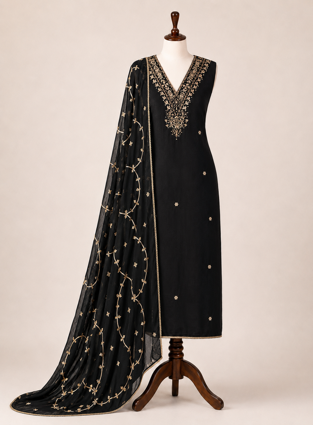 Black Chinnon Handwork & Gota Jaal Dupatta