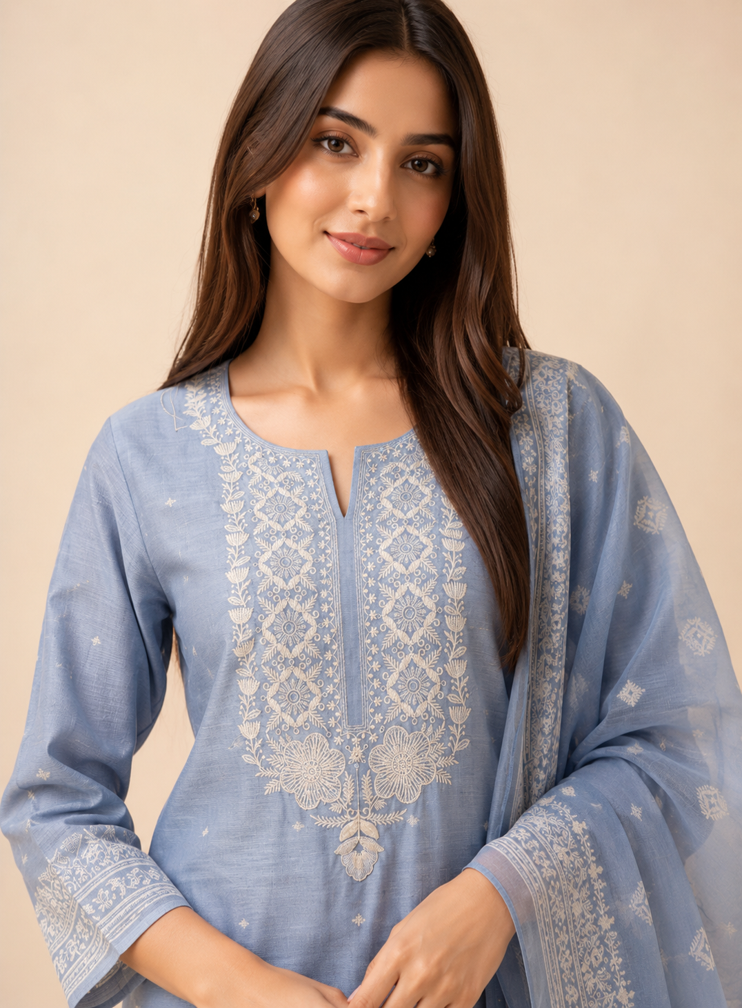 Soft-Toned Linen Sets with Intricate Thread Work