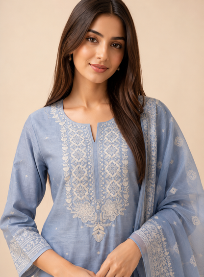 Soft-Toned Linen Sets with Intricate Thread Work